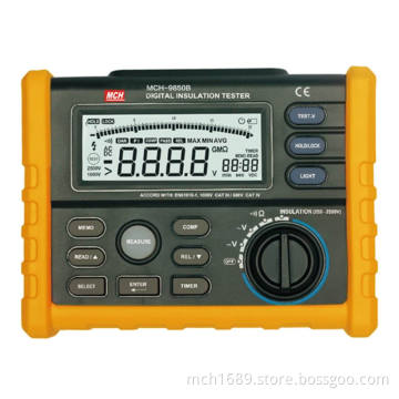 Digital Insulation Tester, DC/AC Voltage Test, Store/Read Function, 250V~2500V Output (MCH-9850B)